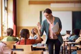 Teacher guiding students